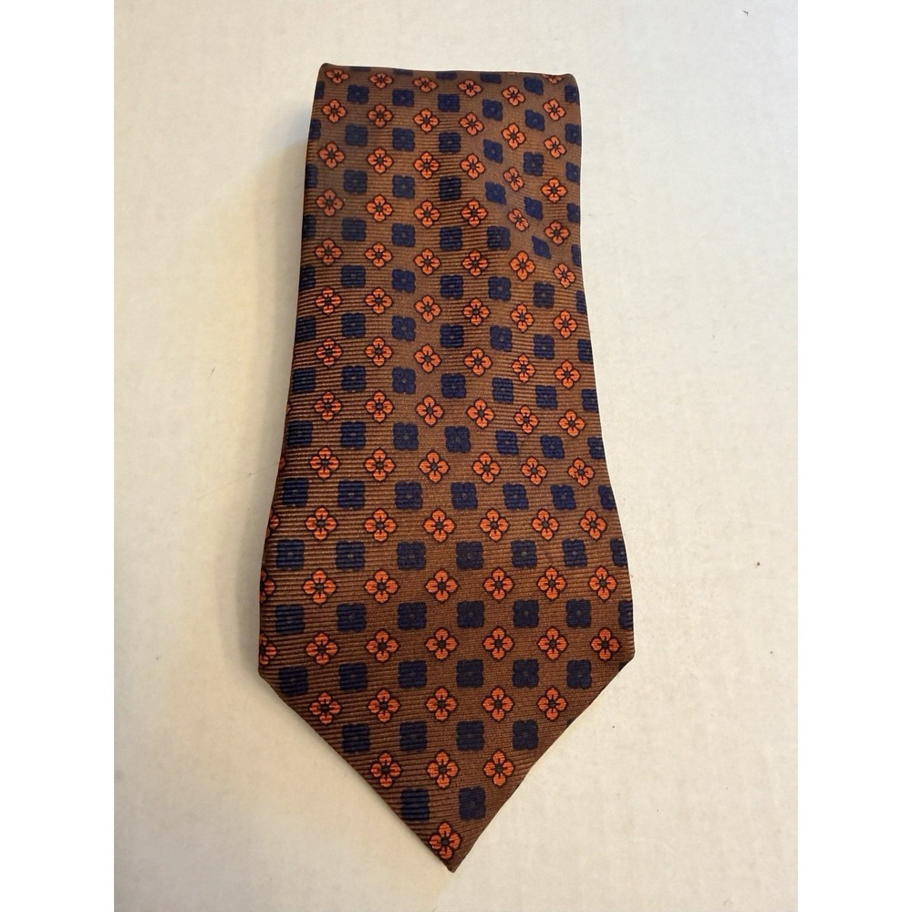 Breuer 100% Silk Tie Burnt Orange Navy Blue Geometric Pointed Made in France